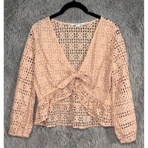 ONeill Womens Lace Overlay Cropped Tie Front Peplum Blouse Shirt Size L